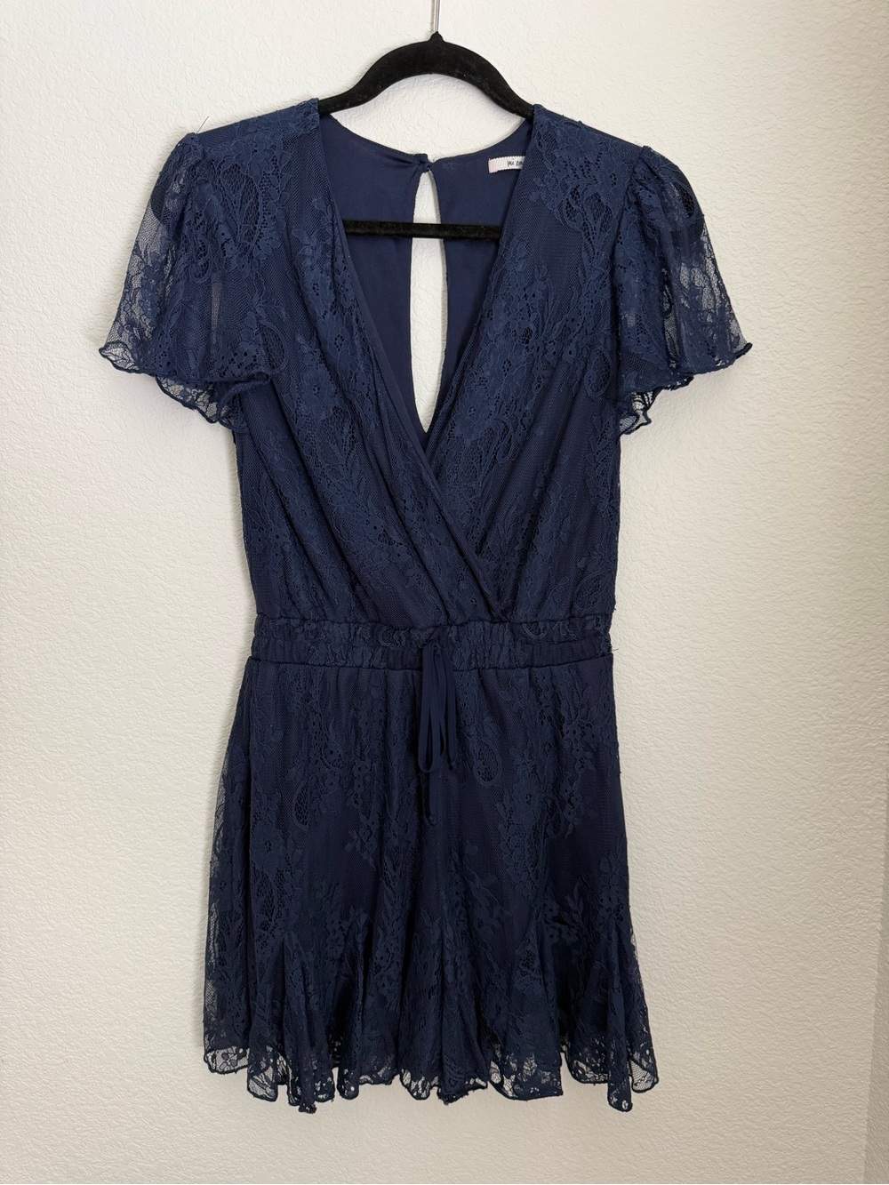 Mi Ami | Navy Lace Wrap Romper